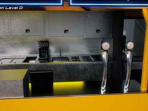 Futuristic Cyberpunk Street Food Truck -Neon Sci-Fi Food Van 3D Model