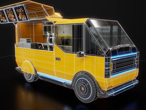 Futuristic Cyberpunk Street Food Truck -Neon Sci-Fi Food Van 3D Model