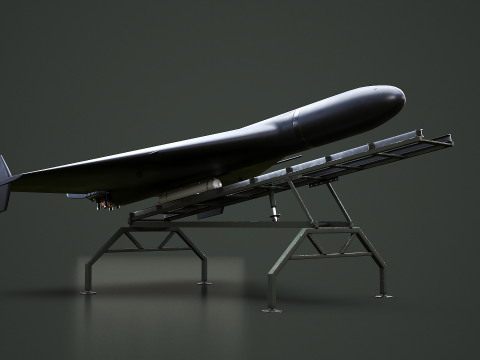 लॉन्च रैंप ब्लैक के साथ GERAN-2 ड्रोन 3D मॉडल