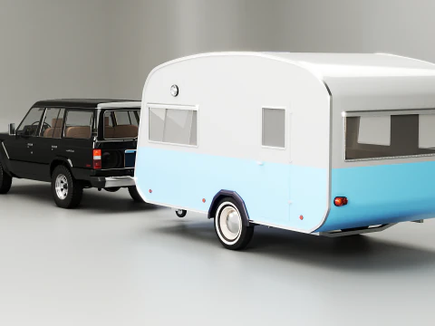丰田陆地巡洋舰 J60 和经典露营房车 3D 模型
