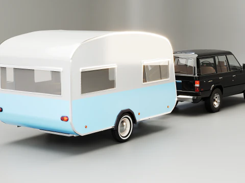 丰田陆地巡洋舰 J60 和经典露营房车 3D 模型