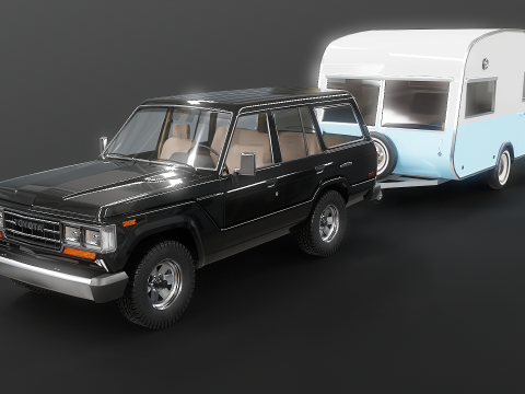 Toyota Land Cruiser J60 e roulotte da campeggio classica Modello 3D