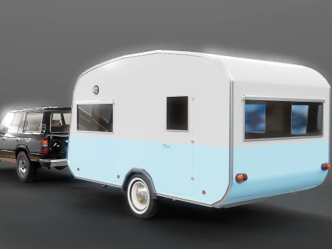 丰田陆地巡洋舰 J60 和经典露营房车 3D 模型