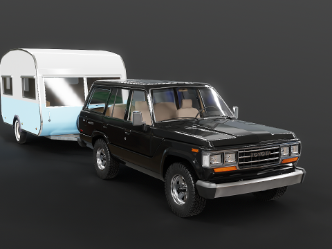 Toyota Land Cruiser J60 e roulotte da campeggio classica Modello 3D