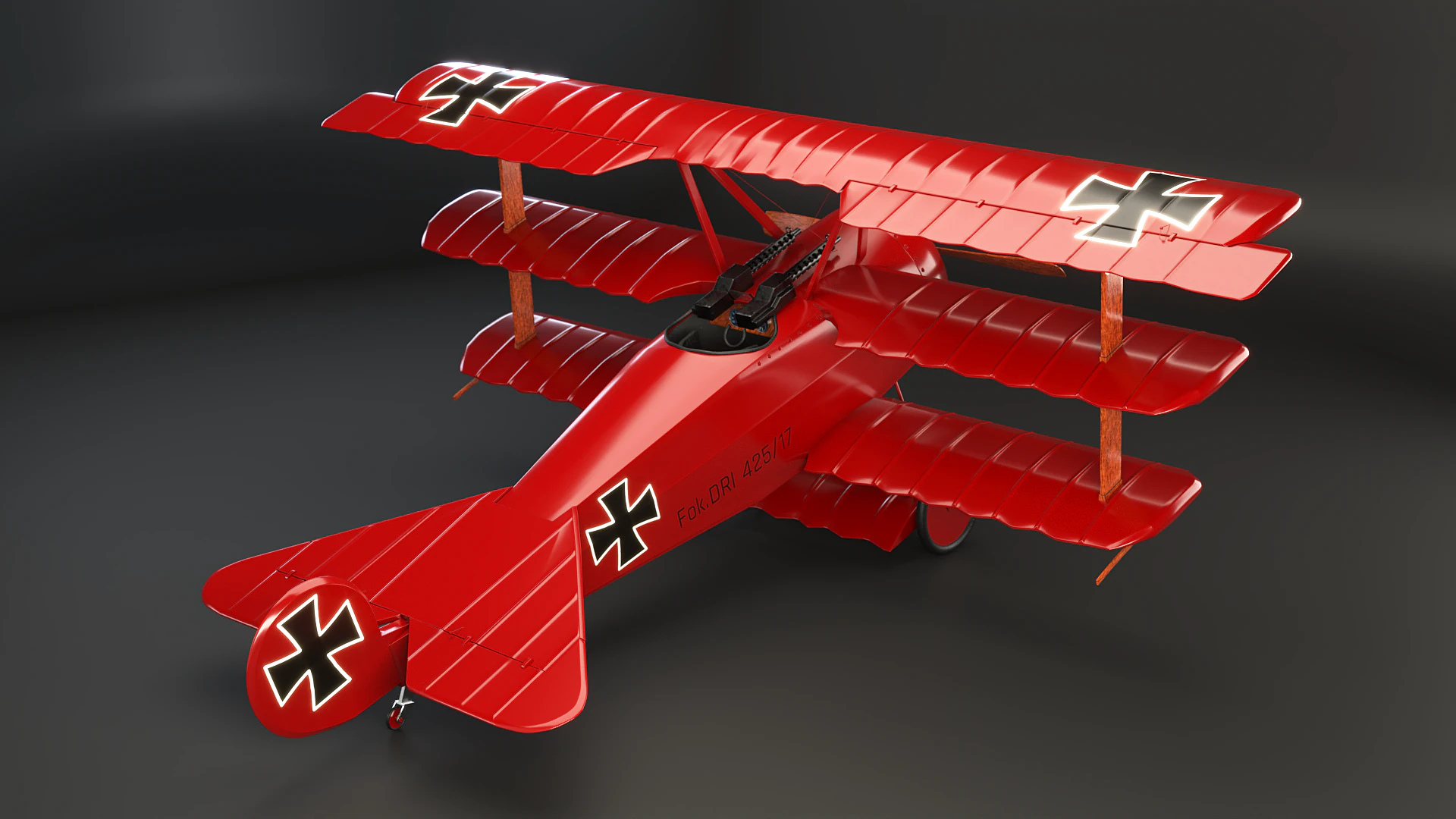 Fokker DR1 Red Baron 3D Model .c4d .max .obj .3ds .fbx .stl .blend 
