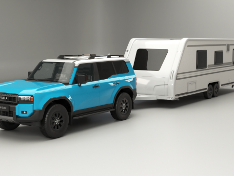 Toyota Land Cruiser 250 and Camping Caravan 3D Model