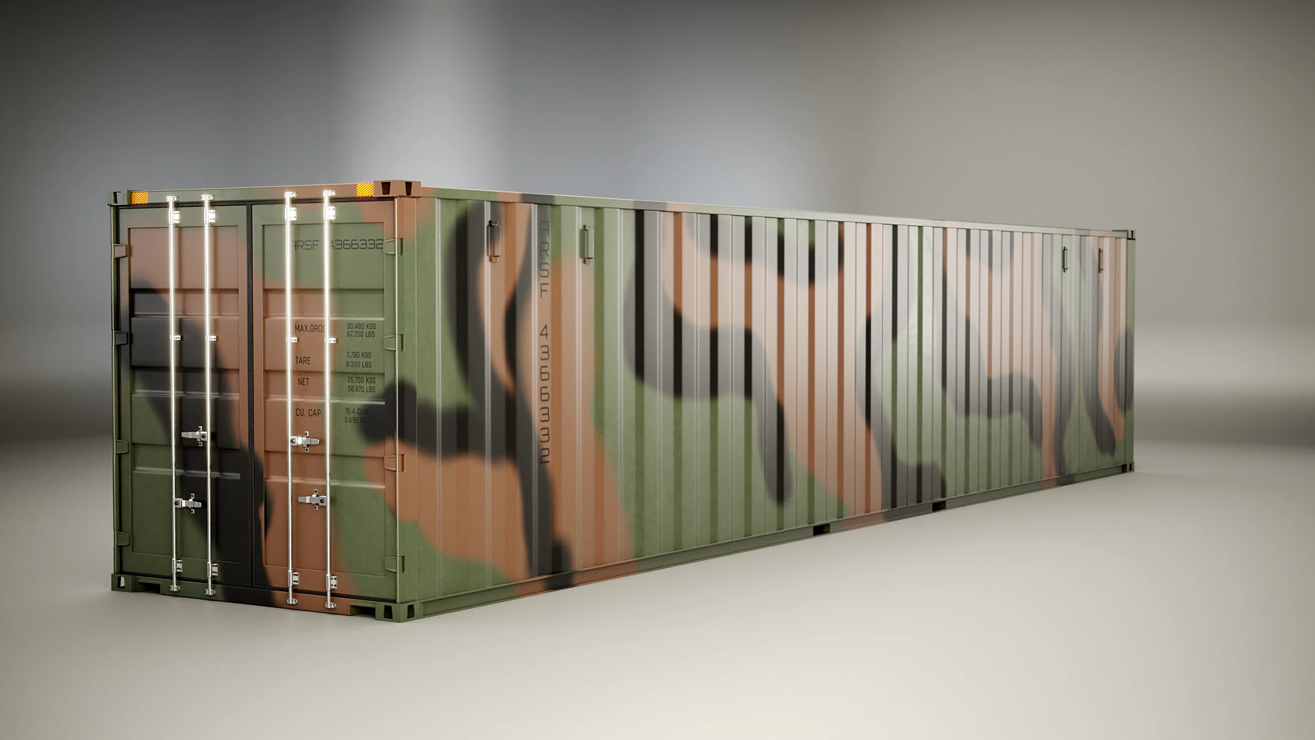 Intermodal Military Shipping Container 40-foot-long 3D Model .c4d .max .obj .3ds .fbx .stl .blend 
