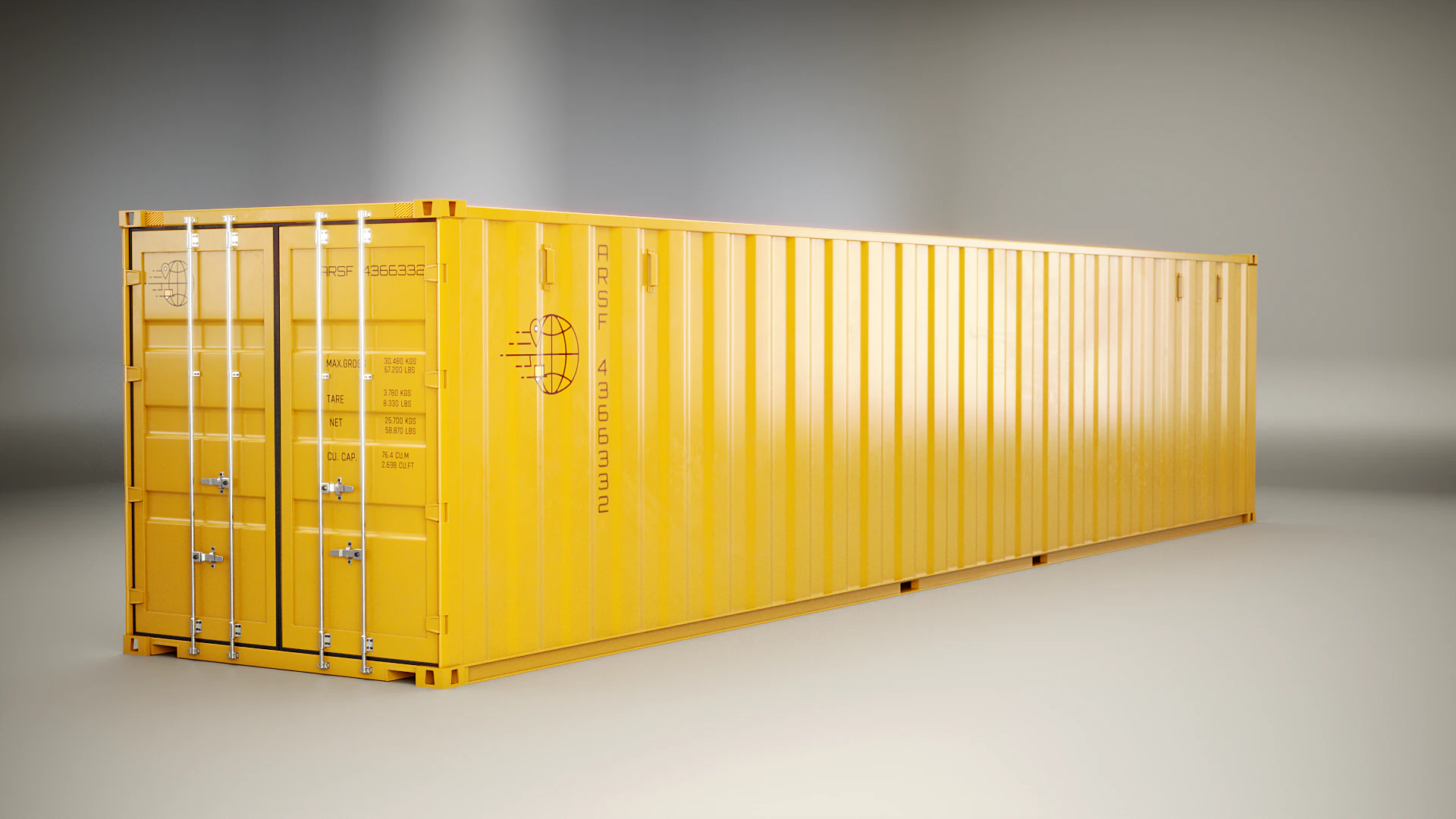 Intermodal Yellow Shipping Container 40-foot-long 3D Model .c4d .max .obj .3ds .fbx .stl .blend 