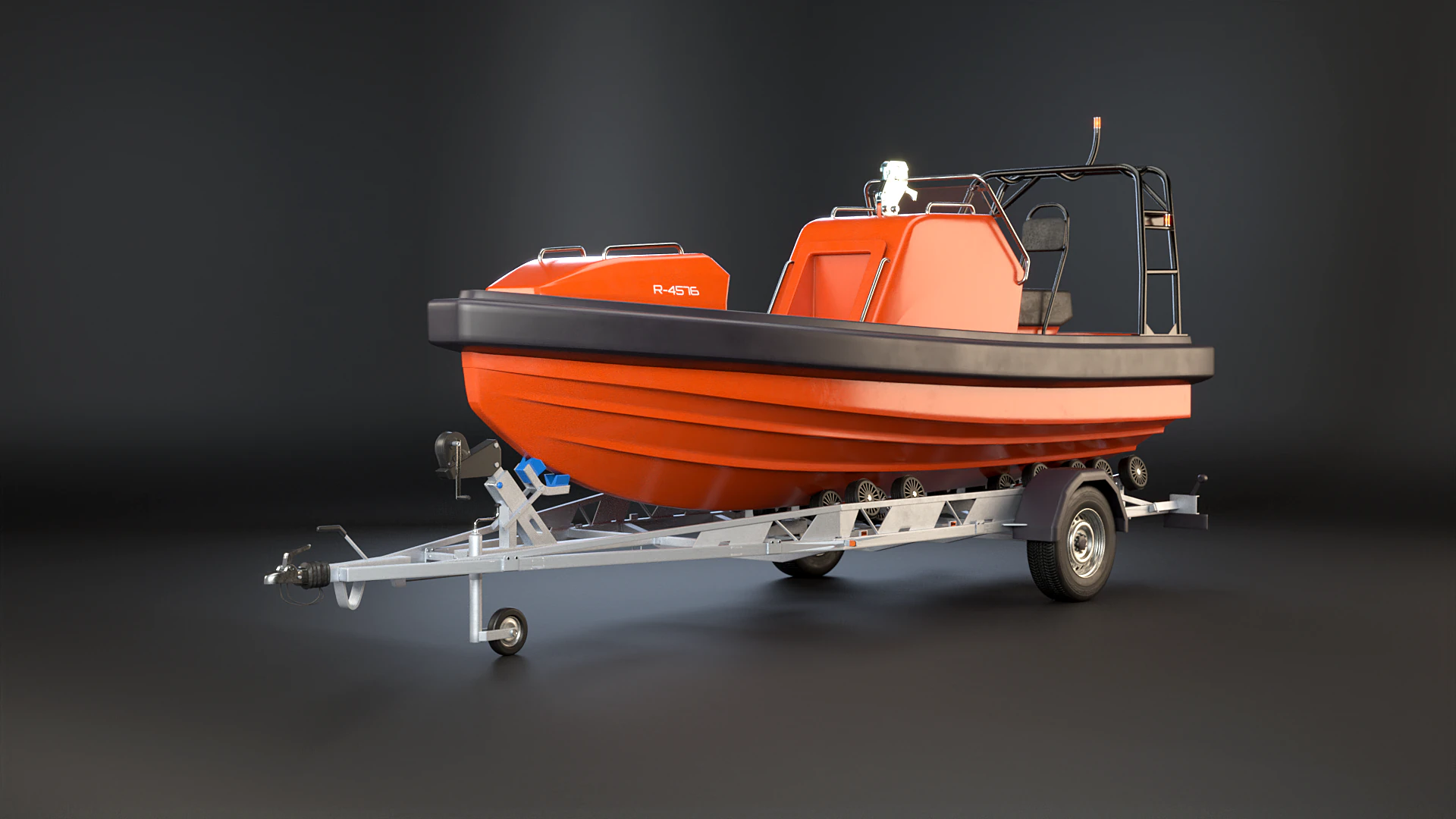 Rescue Lifeboat and Trailer 3D Model .c4d .max .obj .3ds .fbx .stl .blend