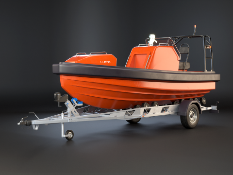 Ł&oacute;dź ratunkowa i przyczepa Model 3D