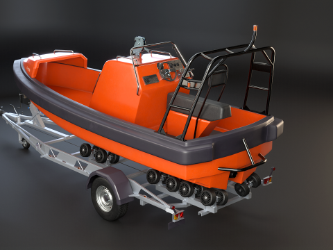 Rescue Lifeboat and Trailer 3D Model