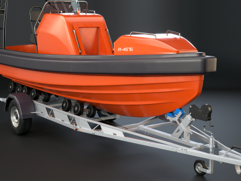 Rescue Lifeboat and Trailer 3D Model