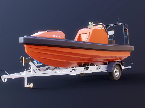 Rescue Lifeboat and Trailer 3D Model