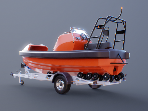 Rescue Lifeboat and Trailer 3D Model