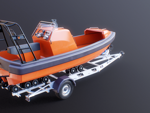 Rescue Lifeboat and Trailer 3D Model