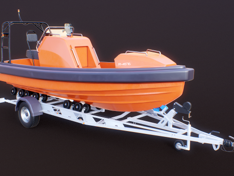 Rescue Lifeboat and Trailer 3D Model