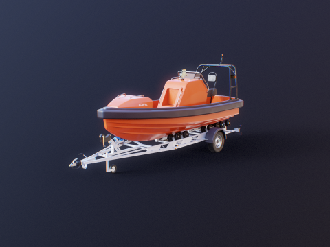 Rescue Lifeboat and Trailer 3D Model