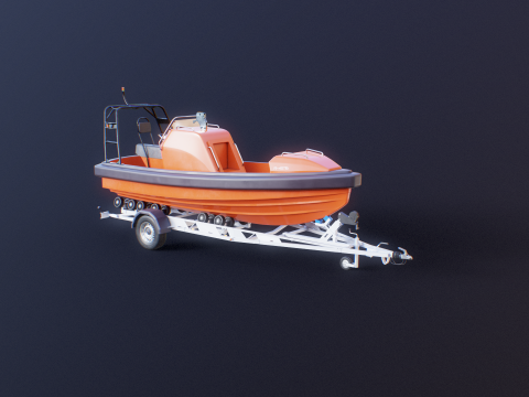 Rescue Lifeboat and Trailer 3D Model
