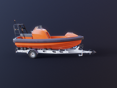 Rescue Lifeboat and Trailer 3D Model