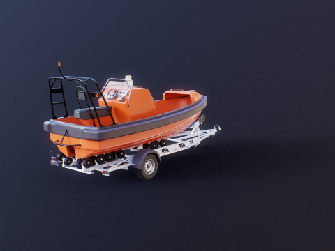 Rescue Lifeboat and Trailer 3D Model
