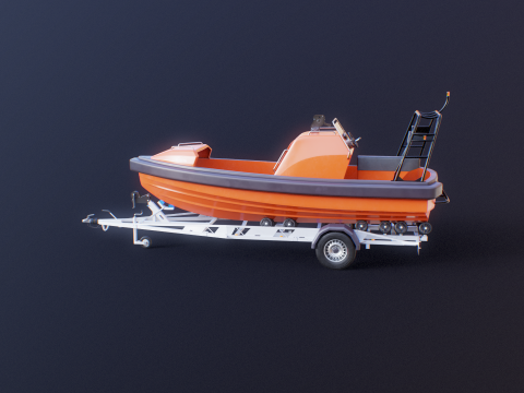 Rescue Lifeboat and Trailer 3D Model