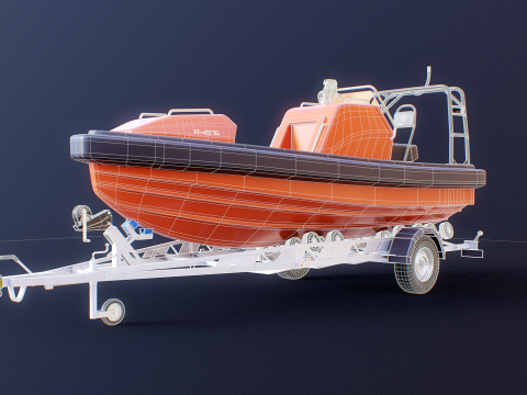 Rescue Lifeboat and Trailer 3D Model
