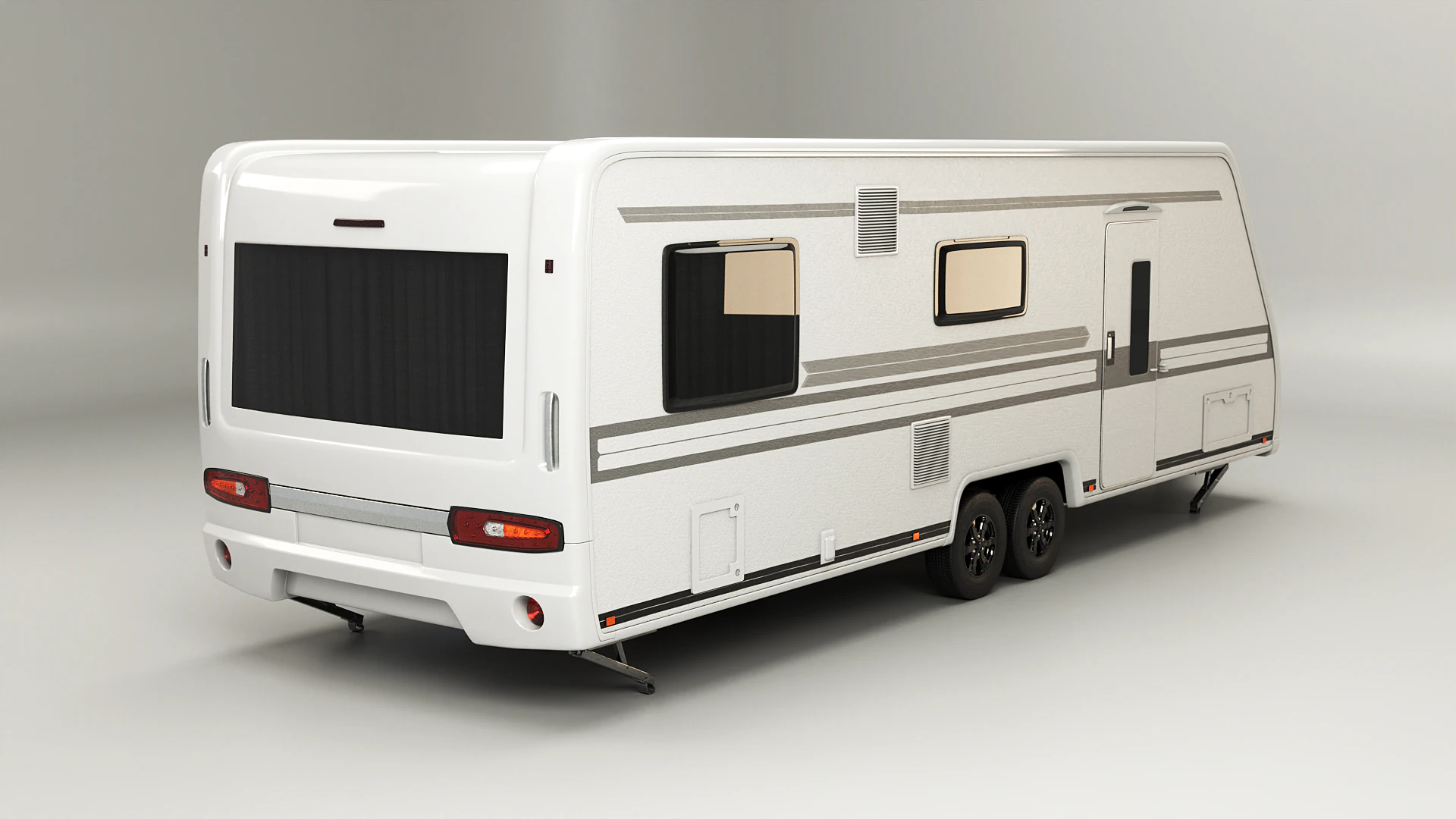 Long 2-axle Camping Caravan 3D Model .c4d .max .obj .3ds .fbx .stl .blend