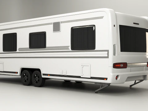 Long 2-axle Camping Caravan 3D Model