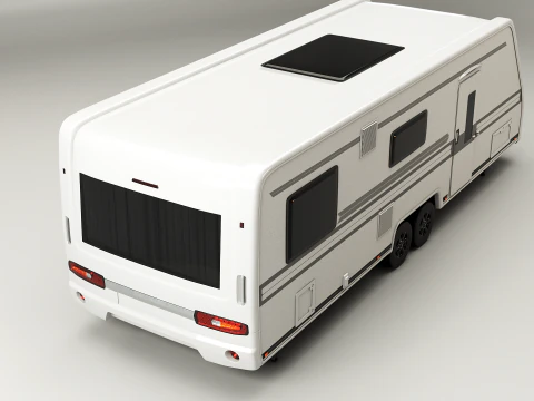 Long 2-axle Camping Caravan 3D Model