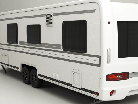 Long 2-axle Camping Caravan 3D Model