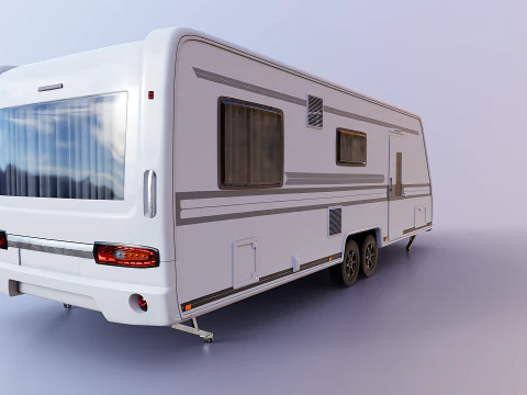 Long 2-axle Camping Caravan 3D Model