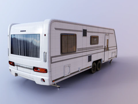 Long 2-axle Camping Caravan 3D Model