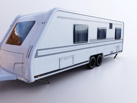 Long 2-axle Camping Caravan 3D Model