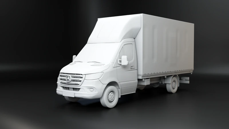 Mercedes Sprinter Тентованный фургон с боковой шторкой без текстур 3D Модель .c4d .max .obj .3ds .fbx .stl .blend 