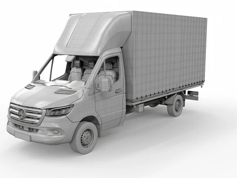 Mercedes Sprinter Тентованный фургон с боковой шторкой без текстур 3D Модель