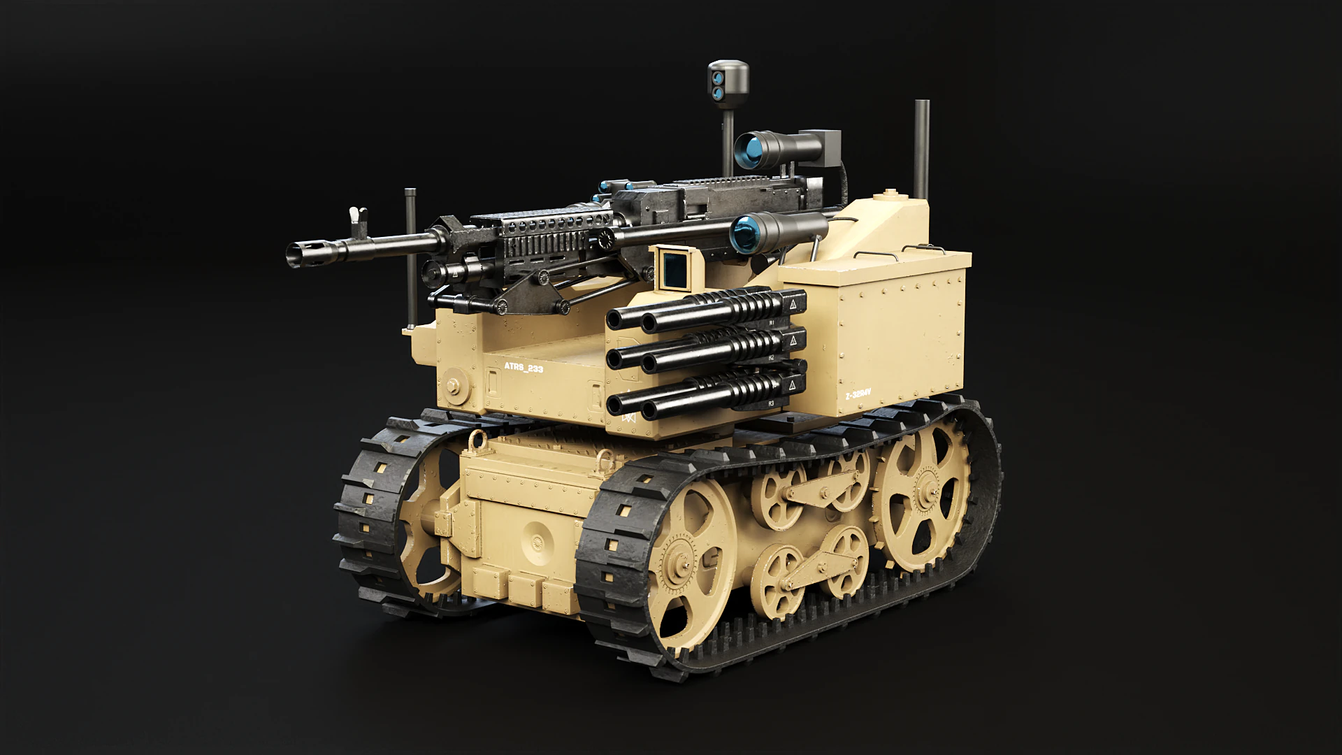 軍用追跡ロボット砂漠迷彩 3Dモデル .c4d .max .obj .3ds .fbx .stl .blend 