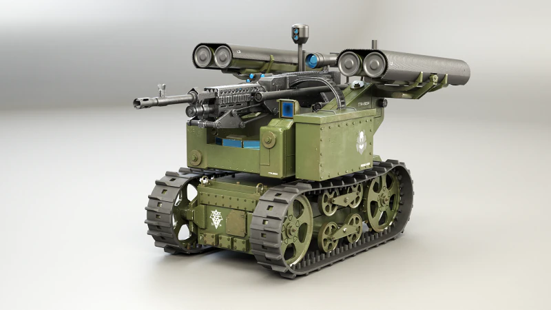 Milit&auml;rischer Raupenroboter V2 Milit&auml;rgr&uuml;n 3D Modell .c4d .max .obj .3ds .fbx .stl .blend 