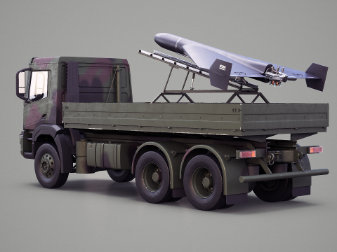 Militaire transportwagen met Drone Launcher Geran-2 Wit 3D Model