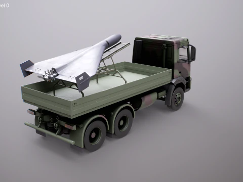 Cami&oacute;n de Transporte Militar con Lanzador de Drones Geran-2 Blanco Modelo 3D
