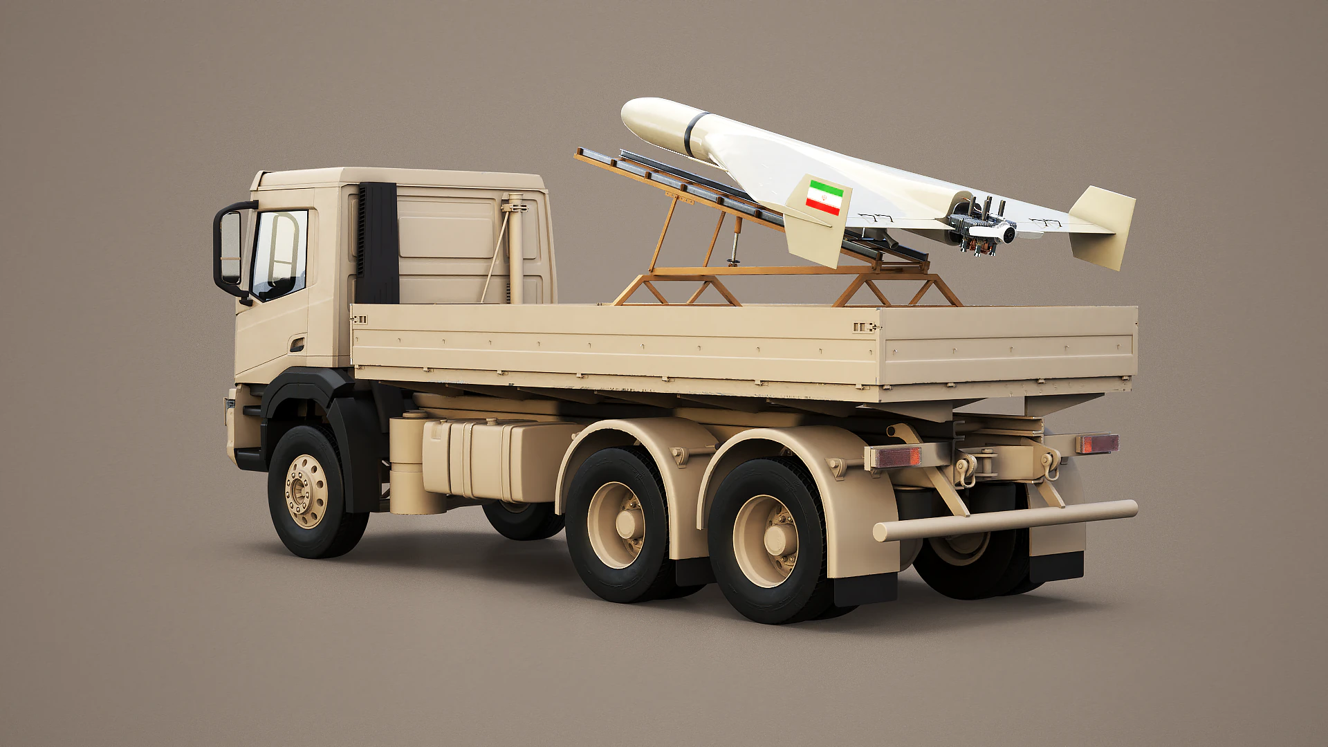 Military Transport Truck with Drone Launcher Shahed 136 3D Model .c4d .max .obj .3ds .fbx .stl .blend 