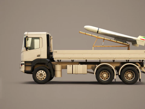 Military Transport Truck with Drone Launcher Shahed 136 3D Model
