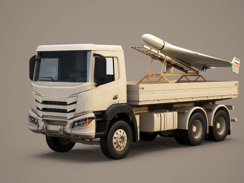 Military Transport Truck with Drone Launcher Shahed 136 3D Model