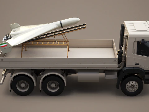 Military Transport Truck with Drone Launcher Shahed 136 3D Model