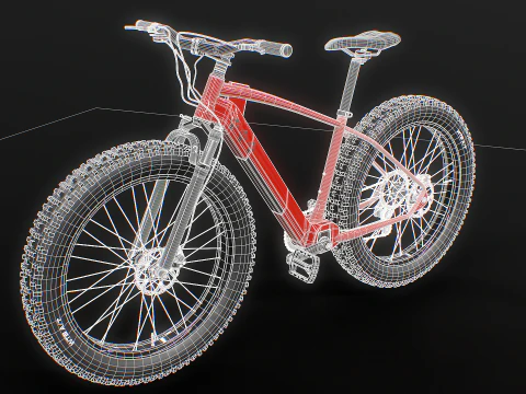 Moderna Fatbike MTB elettrica rossa Modello 3D