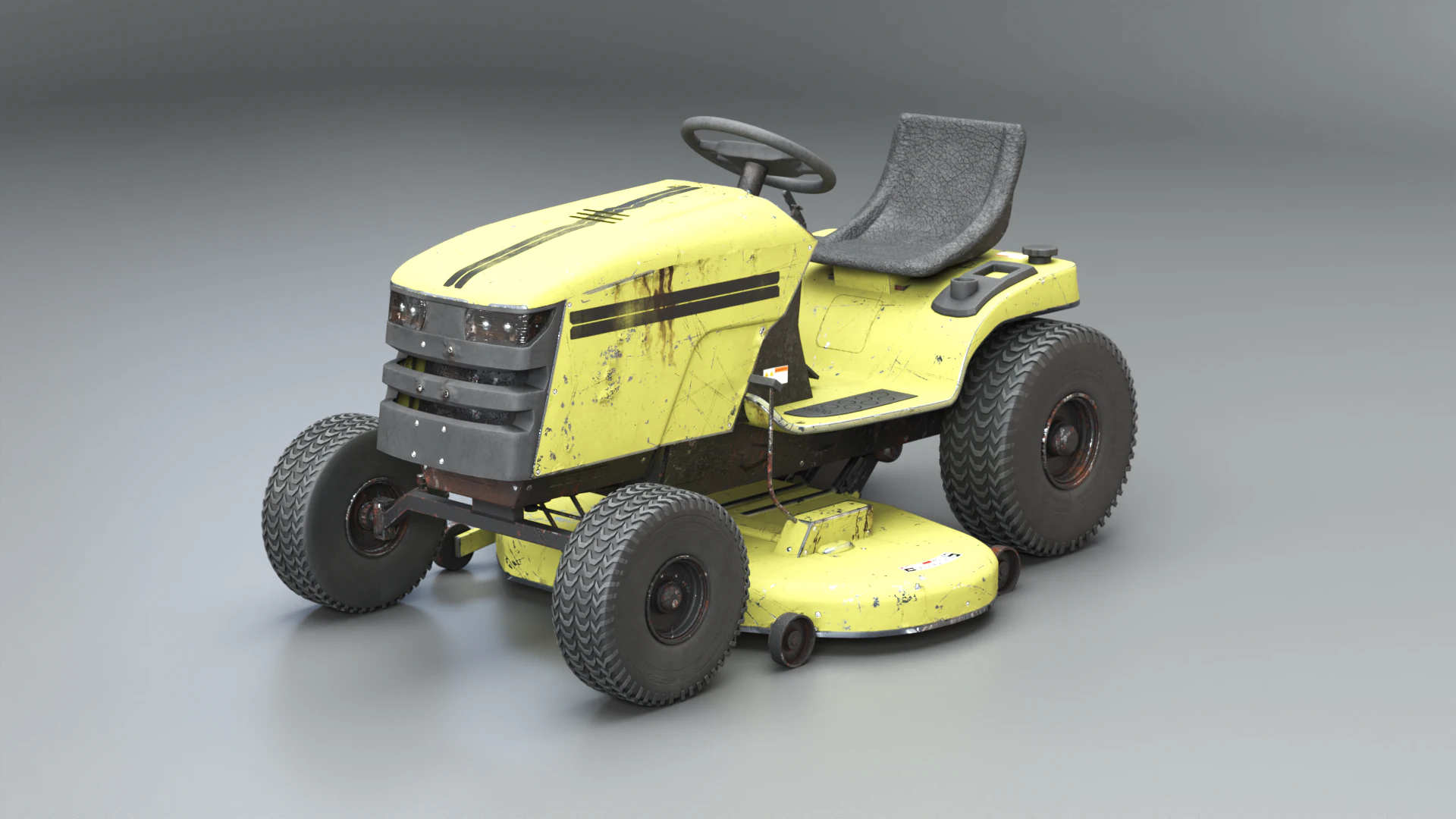 Old Ride-On Lawn Mower Realistic Garden Tractor PBR Textures 3D Model .c4d .max .obj .3ds .fbx .stl .blend 