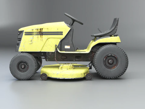 Old Ride-On Lawn Mower Realistic Garden Tractor PBR Textures 3D Model