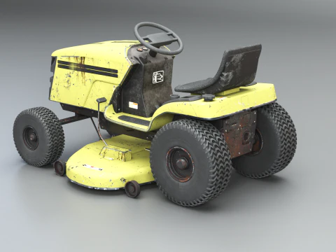 Old Ride-On Lawn Mower Realistic Garden Tractor PBR Textures 3D Model