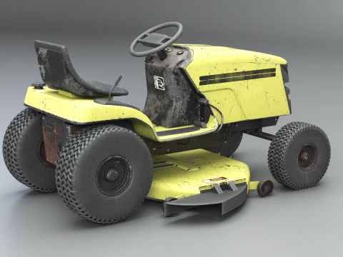 Old Ride-On Lawn Mower Realistic Garden Tractor PBR Textures 3D Model