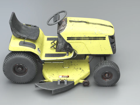 Old Ride-On Lawn Mower Realistic Garden Tractor PBR Textures 3D Model
