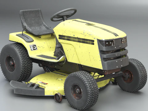 Old Ride-On Lawn Mower Realistic Garden Tractor PBR Textures 3D Model